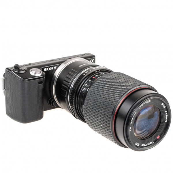 Quenox Adapter für Olympus-OM-Objektiv an Sony-E-Mount Kamera