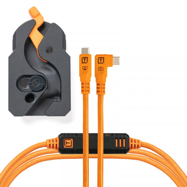 Tether Tools LeverLock & Cable Kit (Optima 10G USB-C an USB-C rechtsgewinkelt, 4,6 m Orange)