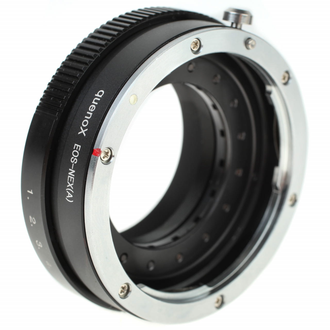 Quenox Adapter für Canon-EOS-Objektiv an Sony-E-Mount-Kamera – mit Blende EOS-NEX A
