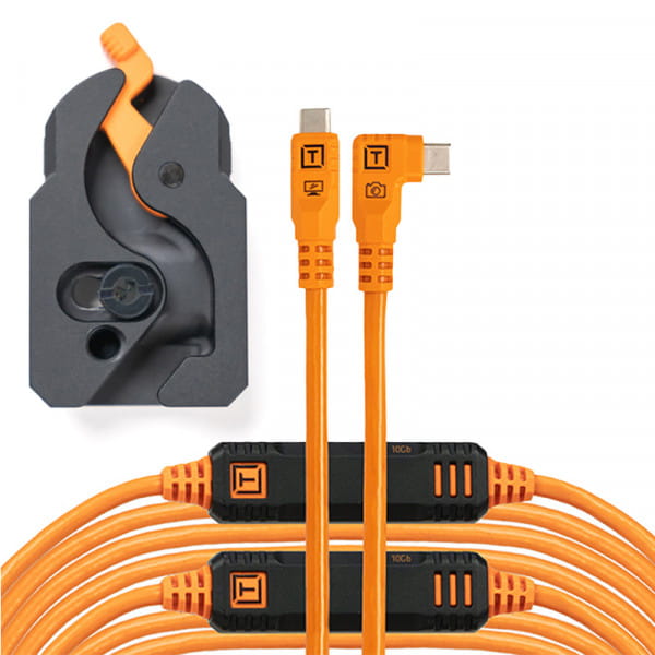 Tether Tools LeverLock & Cable Kit (Optima 10G USB-C an USB-C rechtsgewinkelt, 9,4 m Orange)